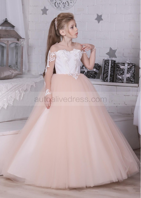 Ivory Lace Champagne Tulle Flower Girl Dress